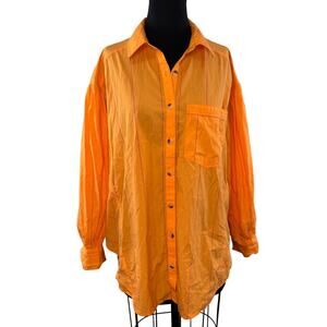 We The Free Happy Hour Orange Pink Stripe Top Oversized Button-Up Small S NEW